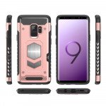 Wholesale Galaxy S9 Metallic Plate Case Work with Magnetic Holder and Card Slot (Black)